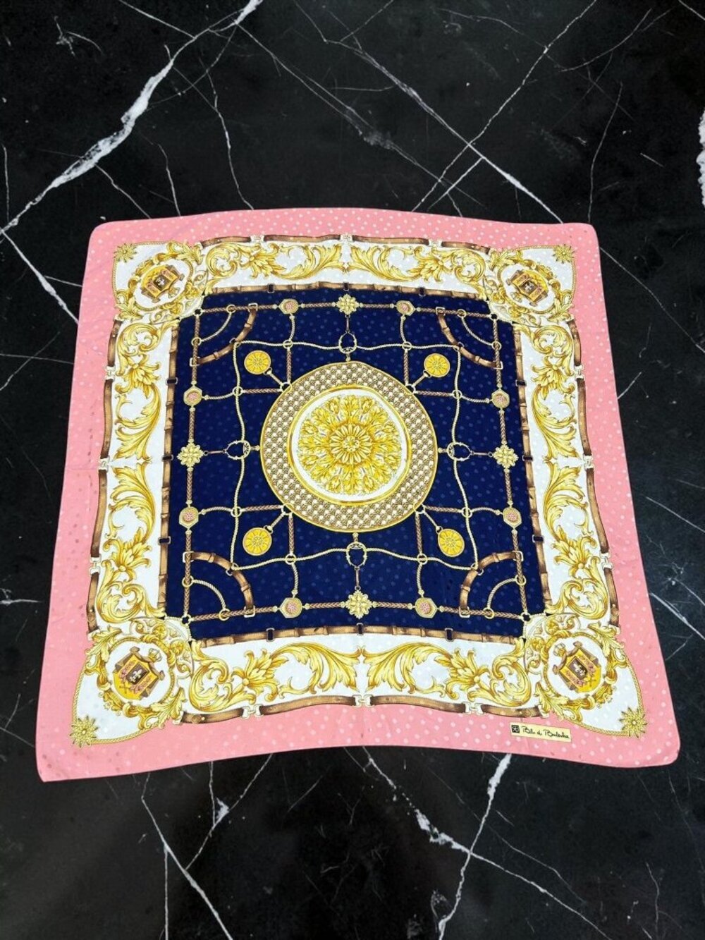 Blu di Balestra Scarf Vintage 100% Silk 34” Square Regal Crest Made in Italy